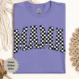 Black Checker Mama Gildan Shirt, Women Graphic Trendy tshirt, Women plus size tops, MAMA graphic shirt