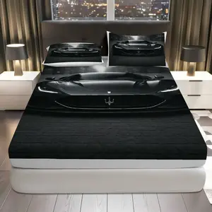 3Pcs Luxury Sport Car Fitted sheet Three Piece Set (1*Fitted Sheet+2*Pillowcases, Coreless), Automotive theme, Racing Car Bedding Set, Mattress protector Soft, Breathable