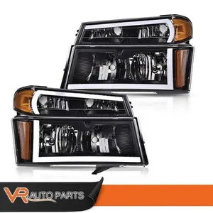 LED DRL Black Headlights Bumper Lights Fit For 04-12 GMC Canyon/Chevy Colorado