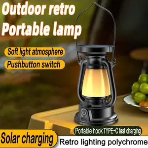 Outdoor Vintage Solar Handheld Camping Light, Rechargeable, Portable Hook, Waterproof, Multiple Lighting Modes, Soft Glow Atmosphere, Outdoor Camping Supplies