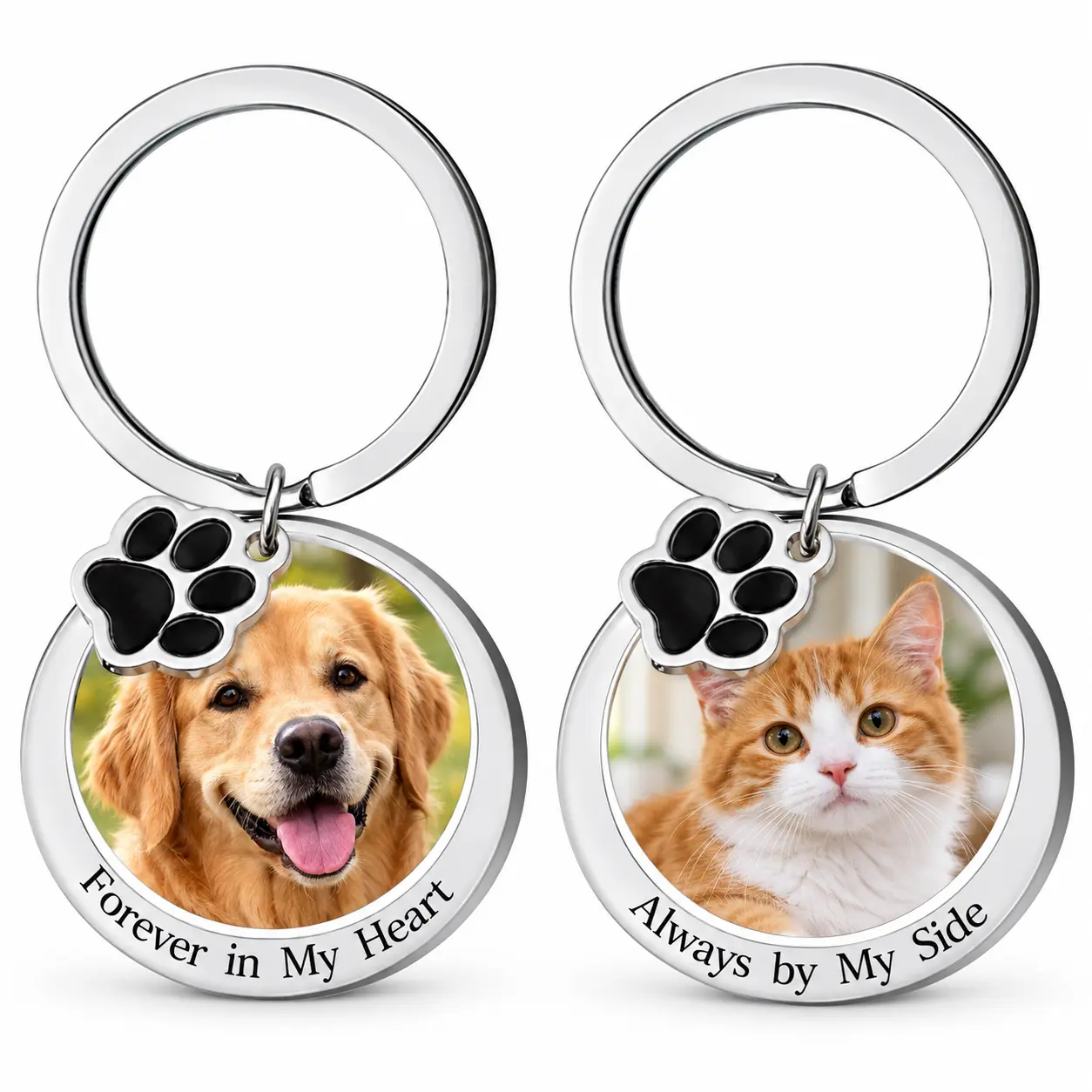 Custom Pet Photo Keychain, Personalized Paw Print Dog Tag Key Ring, Engraved Memorial Keychain for Pet Lovers Birthday