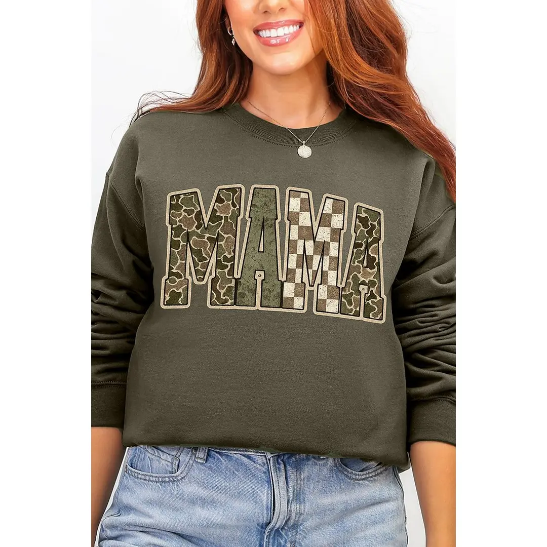Camo Checkered Mama Hanes Ecosmart Crewneck Sweatshirt