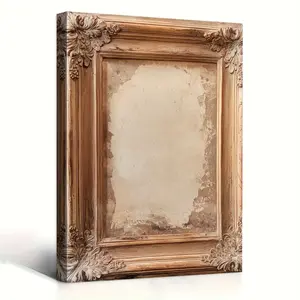 JIT 1PC Elegant Vintage-Style Wooden Frame, es - Intricate Floral Carvings, Aged Beige Background, Perfect for Wall Art and Home Decor, Indoor Use, Home Decor Frame Ornate Frame Durable Wood Frame