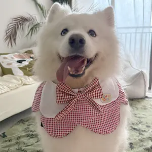 Pet Dog Flower-Shaped Wet Doggy Bib Collar Plaid Bowknot adjustable Hat For Large Dogs Samoyed, Labrador, Husky, Alaskan, German Shepherd H004/H005