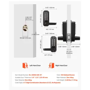 VEVOR Mechanical Keyless Entry Door Lock, 2.0 Code Upgrade, 4-7 Digits Code, Double-Sided Push Button Combination Keypad Door Lock with Handle, Auto Locking, for Indoor or Outdoor, Oil-Rubbed Bronze