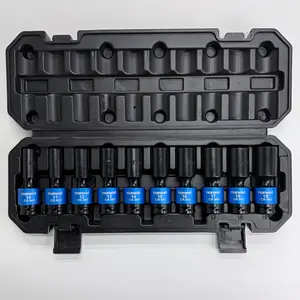 Nanwei A Set of 10pcs of 3/8 Inch Drive Flexible Swing Sockets, Rotating Socket Set, Deep Standard Universal Impact Sockets, 6-Point, Metric, Sizes 10-19Mm, Made of CR-MO Material, Comes with a Sturdy Storage Case, Professional Automotive Repair Tools