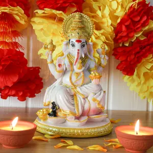 Hindu God Ganesh Chaturthi Figurine - 8.4”H Indian Idol Ganesha Statue Ganpati Elephant Hindu God Pooja Item Diwali Home Office Meditation Room Temple Mandir Altar Shrine Puja Decor