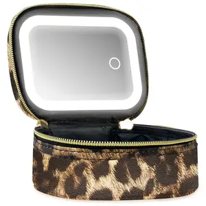 Small Makeup Bag Travel Train Case with Mirror and Light Mini Travel Make up for Women Train Case Cosmetic Organizer 3 Adjustable Brightness Toiletry Bag Portable Artist Storage