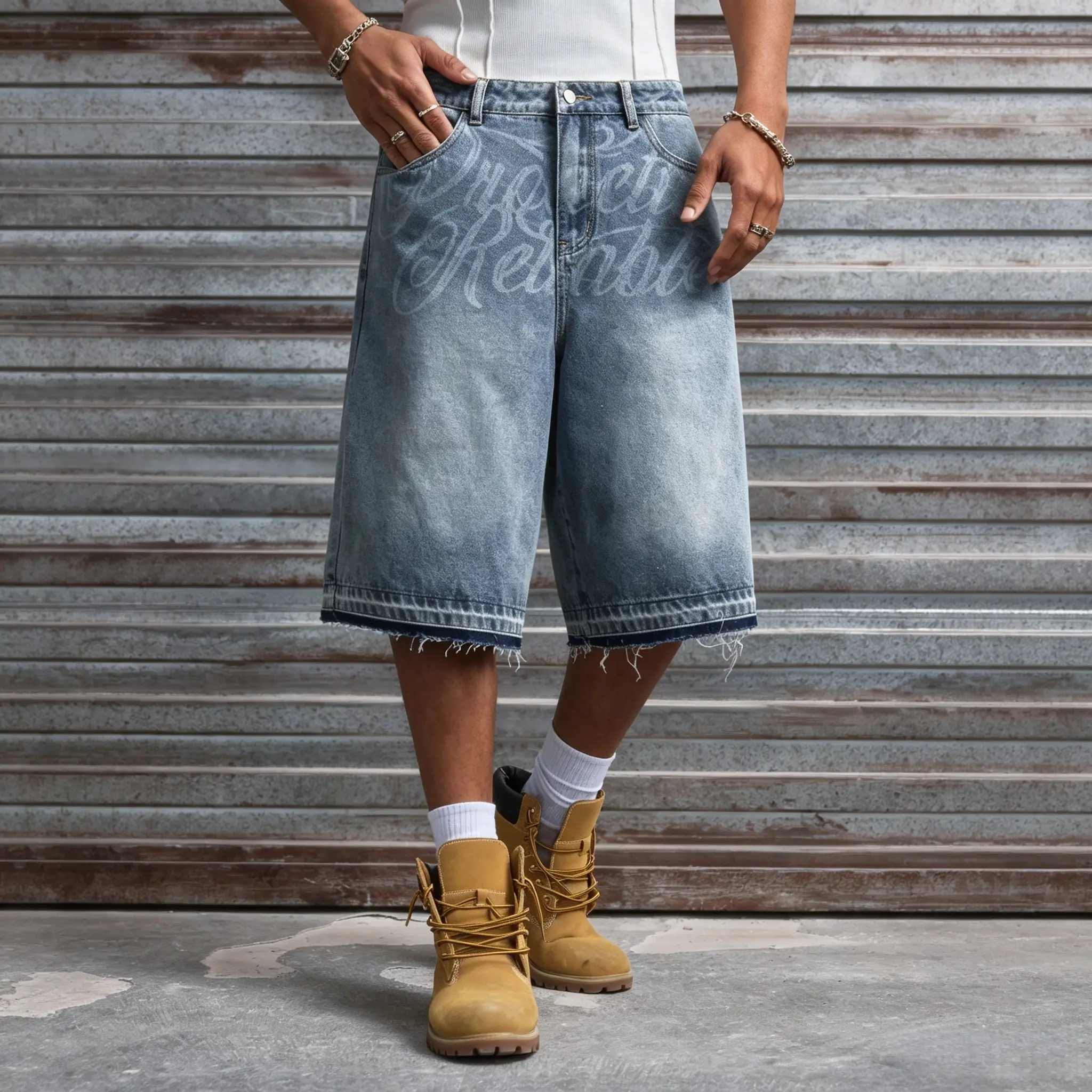 Men's Stylish Cotton Blend Denim Set - Menswear Streetwear Printed Jeans & Distressed Hem Bermuda Shorts, Light Blue Loose-Fit Bottoms for Casual Wear & Outdoor Sports