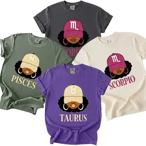 Full 12 Zodiac Sign Comfort Colors T Shirt – Cute Zodiac Girl Astrology Tee for Scorpio, Pisces & Taurus, Trendy Glitter Hat Graphic Design, Soft Washed Cotton Unisex Gift Womenswear