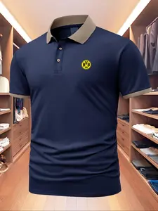 Men's Regular Fit Dortmund Print Polo Shirt, Casual Short Sleeve Top for Summer, Fashion Men's Clothes for Daily Wear, Gamis