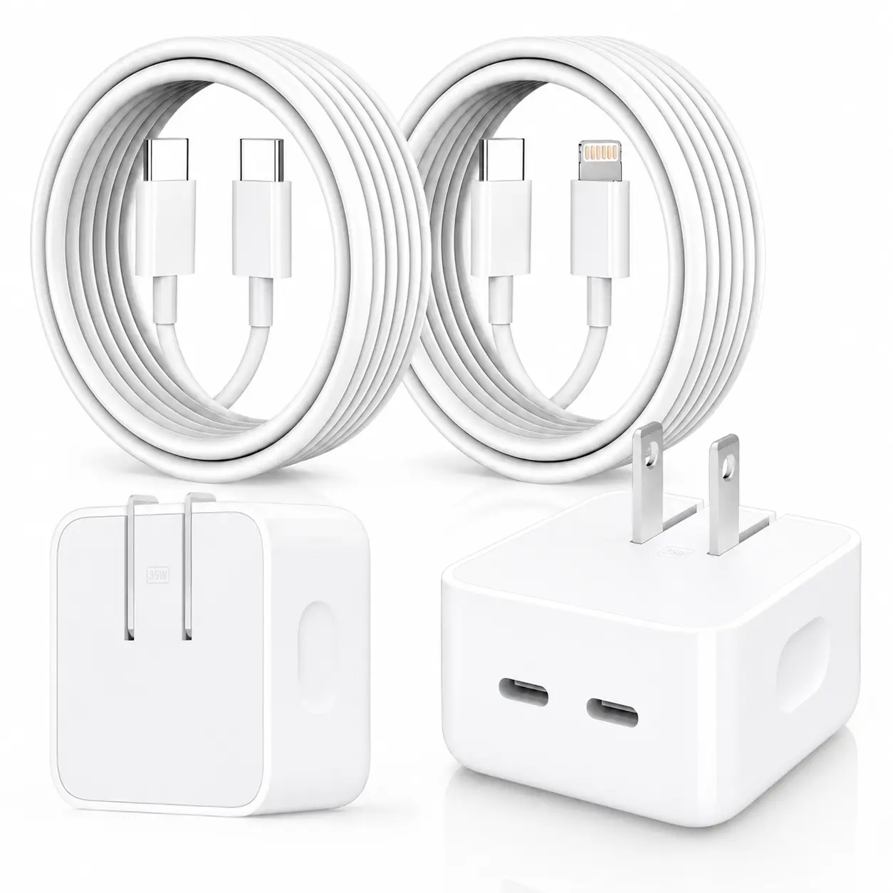 2 Pack 35W USB-C Wall Charger Set with 6.6FT USB-C to 8-Pin Cable and USB-C to USB-C Cable, Foldable US Plug Power Adapters for Compatible Phones, Tablets and USB-C Devices