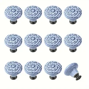 12-piece and White Porcelain Cabinet Handles, Polished Metal, Ceramic Drawer Pulls, Suitable Dressers, Cabinets, Bathroom, Dressers - Decorative Vintage Style Kitchen Hardware