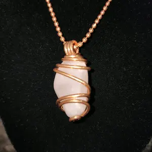 Copper-Wrapped Tumbled Rose Quartz Pendant – 24” Copper Ball Chain | Love, Healing & Heart Chakra Energy