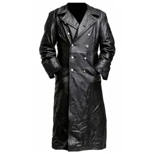 Stylish Solid Color Long Leather Coat For Men Classic Trench Coat Style Slim Fit Leather Jacket Elegant Casual Daily Versatile Outerwear With Dominant Charm