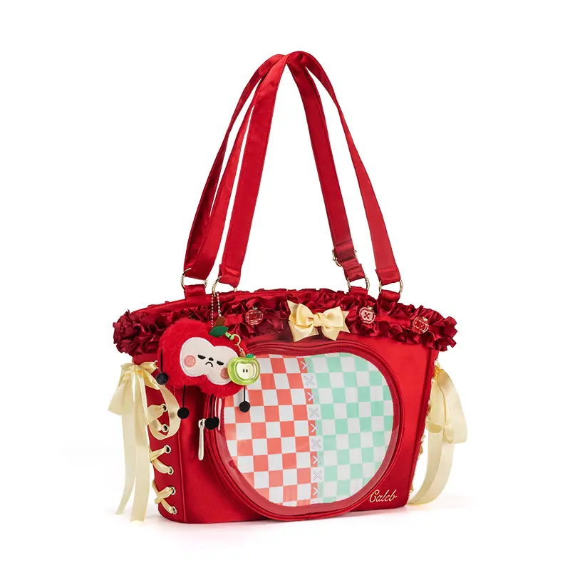 Kabaqoo Original Design Love and Deep Space Xia Yizhou Women's Large-Capacity Handbag Shoulder Bag - PU Tote Satchel with Pain Board, Red Ruffle Bow Charm, Adjustable Strap, Holiday & Street Use (Black Friday-Cyber Monday Campaign), Fashion Purses, Synthe