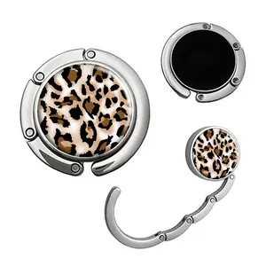 Leopard Pattern Foldable Purse Hook,Womens Bag Purse Hanger,Purse Holder Handbag Hanger Desk Table Bag Hooks for Women Bag