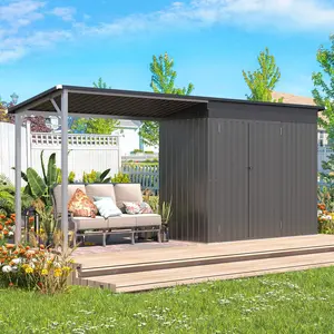 【2 packages arrived at different times】AECOJOY Outdoor Open-Sided Storage Shed Metal Shed, 8x4 Sheds & Outdoor Storage with 56 Sq. Ft Covered, 4'x8' 2-in-1 Tool Shed with Attached Hardtop Metal 6‘x4’ Gazebo, outdoor storage clearance
