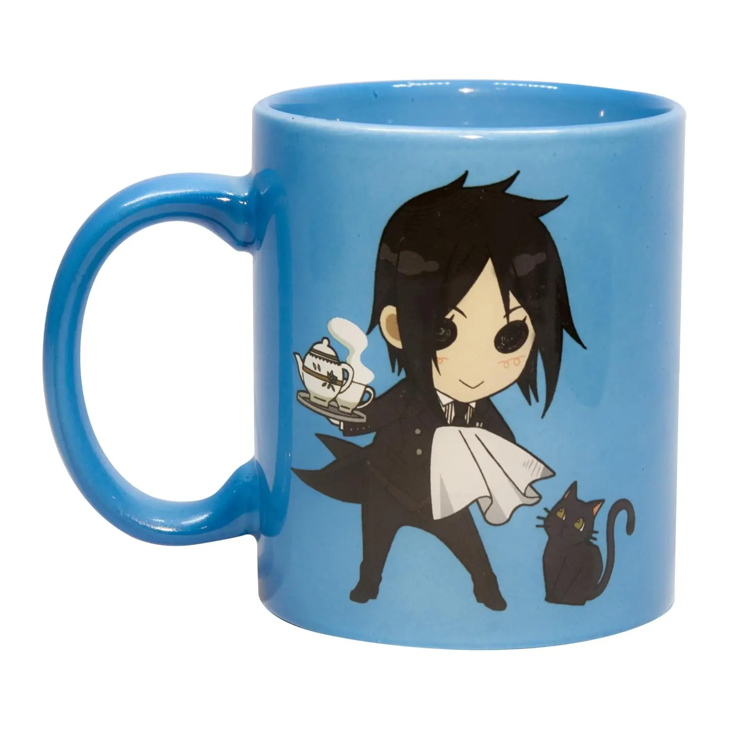 Stylish Black Butler Ceramic Cup - Collectible Drinkware Featuring Chibi Sebastian and Cat Design