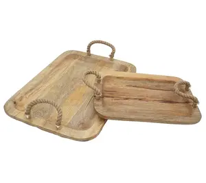 Set of 2 Rectangular Wood & Jute Trays by Valerie