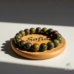 Sofia Natural Dragon Bloodstone Beaded Bracelet 8mm Green Red Gemstone Stretch Boho Style for Daily Use Handmade Elastic Cord