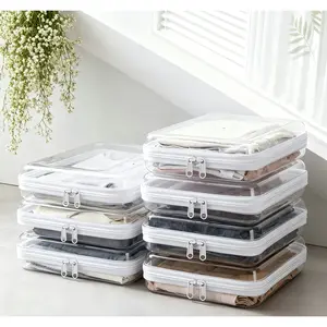 4-Pack Modern Hard Shell Clear Storage , 4-in-1 Transparent Zipper Organizer Case, Stackable Portable PET Bins for Travel, Closet & Home Organization mini box Display