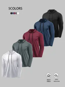 Men's Athletic Hoodie - 5-Piece Long Sleeve Mesh Fabric for Running Hiking Fishing & Gym Wear Lightweight Durable Breathable with Drawstring Feature