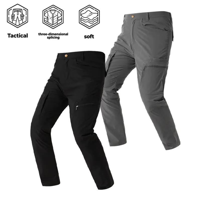 2 Pack Men's Tactical Cargo Pants Multi Zipper Pockets Three-dimensional Splicing Soft Breathable Outdoor Hiking Work Casual Pants