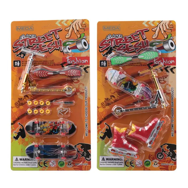 Plastic Finger Skateboard Kit with Scooter & Roller Skating Shoe Tools, Finger Skateboard Novelty Puzzle Anti-Stress Sensory Toy, Funny Gift for Boys
