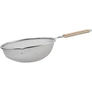 8-Inch Medium Single Fine Mesh Strainer, Stainless Steel, Tan & Silver