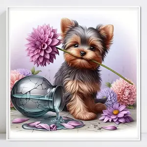 Pet Dog Pattern Diamond Arts Colorful Painting Kit without Frame, DIY 5D Diamond Decor Painting by Numbers Kit, Wall Art Decor for Home Living Room Bedroom