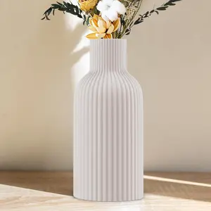 White Ceramic Vase - Minimalist Modern Home Decor, Matte Finish, Pampas Grass Vase for Table, Fireplace, Shelf, Mantel, Entryway & Centerpieces