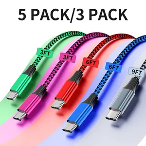 USB C Color Charging Cable Set (5Pcs/3Pcs), USB A to USB C Nylon Braided Charging Cable, Supports Data Transfer, Compatible with Cellphone, Huawei, Samsung, Xiaomi, Tablets, Laptops (3FT/3FT/6FT/6FT/9FT)