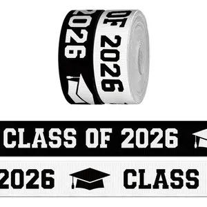 2 Rolls * 7 Yards Class of 2026 Ribbon for Crafting Sewing, 7/8 Inch Black White Grosgrain Ribbons for Gift Wrapping, Senior 2026 Graduation Ribbons for Hair Bow Accessory