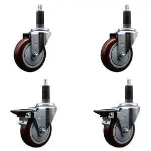 Service Caster SCC-EX20S414-PPUB-MRN-2-PLB-2-118 Polyurethane Swivel Expanding Stem Caster with 4 in. Maroon Wheels & 1.13 in. Stems - Set of 4