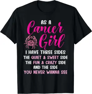 Cancer Girl Zodiac Sign Horoscope Astrology Three Sides Shortsleeve Cotton T-Shirt
