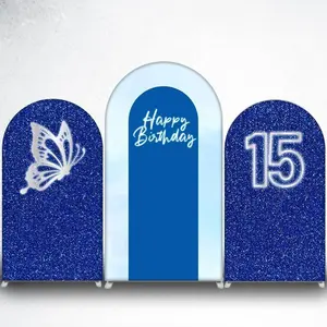 15-day 2D Flat Delivery Blue Glitter Butterfly Arch Backdrop Cover for Glam Party Decor