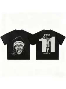 American hip-hop summer Neymar American summer men's top short sleeved fashionable casual round neck thick T-shirt for men and women, comfortable sports retro fashion short sleeved top for men and women, suitable for all seasons, couple gift