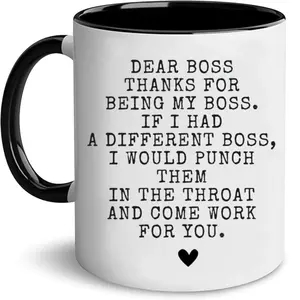 Humorous Drinkware, Dear Boss Coffee Mug, 11 15oz Ceramic Cup, Christmas Appreciation Gift For Boss Friend, Funny Office Cup For Supervisor Or Coworker