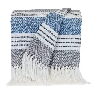 360 Stand Parkland Transitional Stripes Woven Blanket, 50x60 in. Cotton Rectangle Throw, Soft Texture, Charcoal, Lightweight Throw Blanket