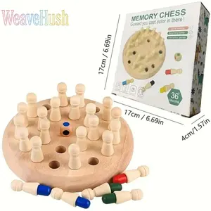 Educational Wooden Memory Chess Puzzle Game, 17cm Diameter 4cm Height Classic Strategy Board Game with 36 Pieces, Fun Family Interactive Brain Training Toy for Kids & Adults, Ideal for Cognitive Development, Focus Training, Holiday Gifting, Birthday Prese