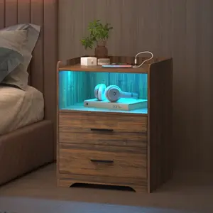 17.7'' W Unfinished Nightstand with Charging Station, Dimmable LED, Easy Assembly, 22.8'' H x 17.7'' W x 15.7'' D