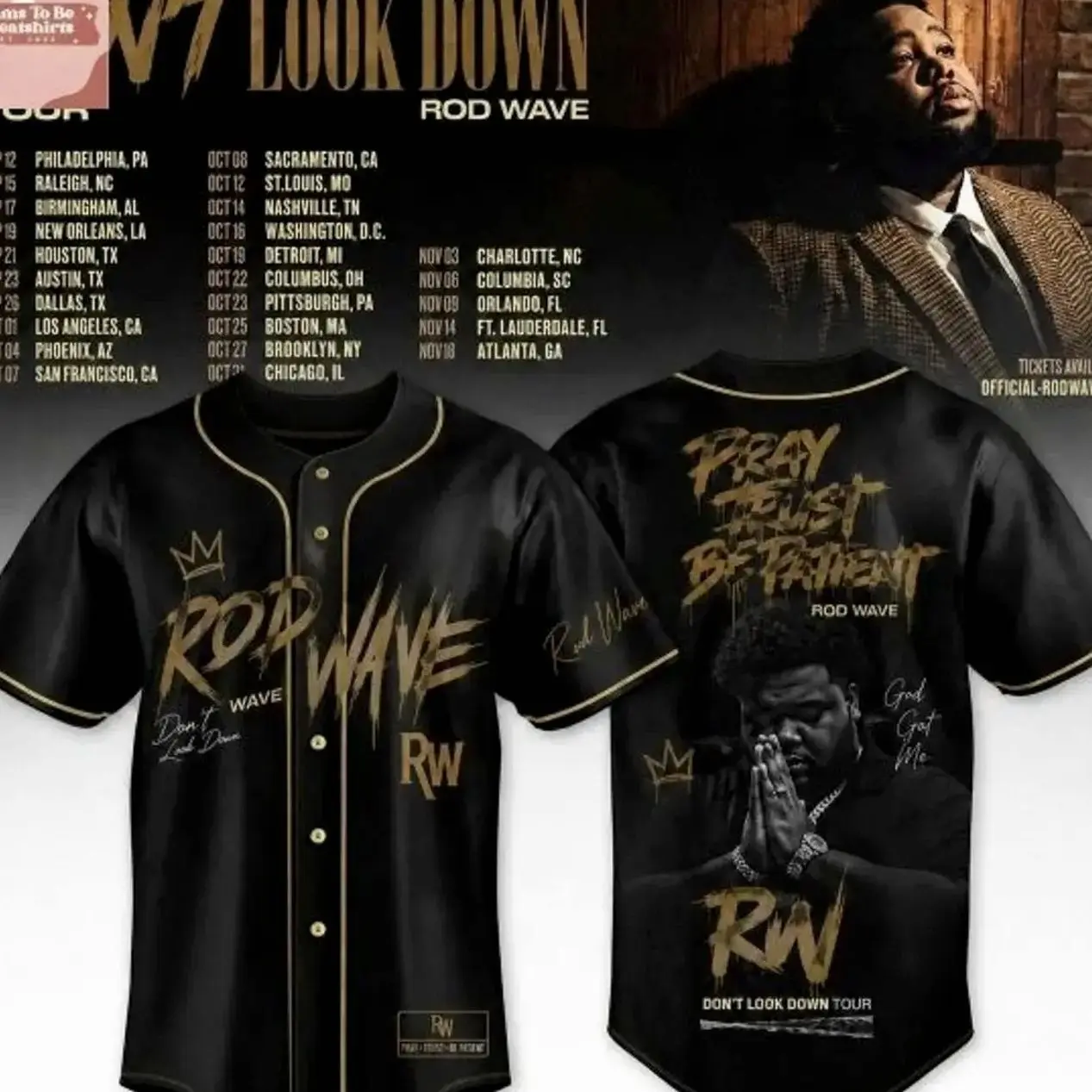 Rod Wave Don’t Look Down Tour Black Baseball Jersey, Official Tour Merch, Hip Hop Concert Fan Shirt, Unisex Music Apparel, Gift for Him/Her, For Any Season