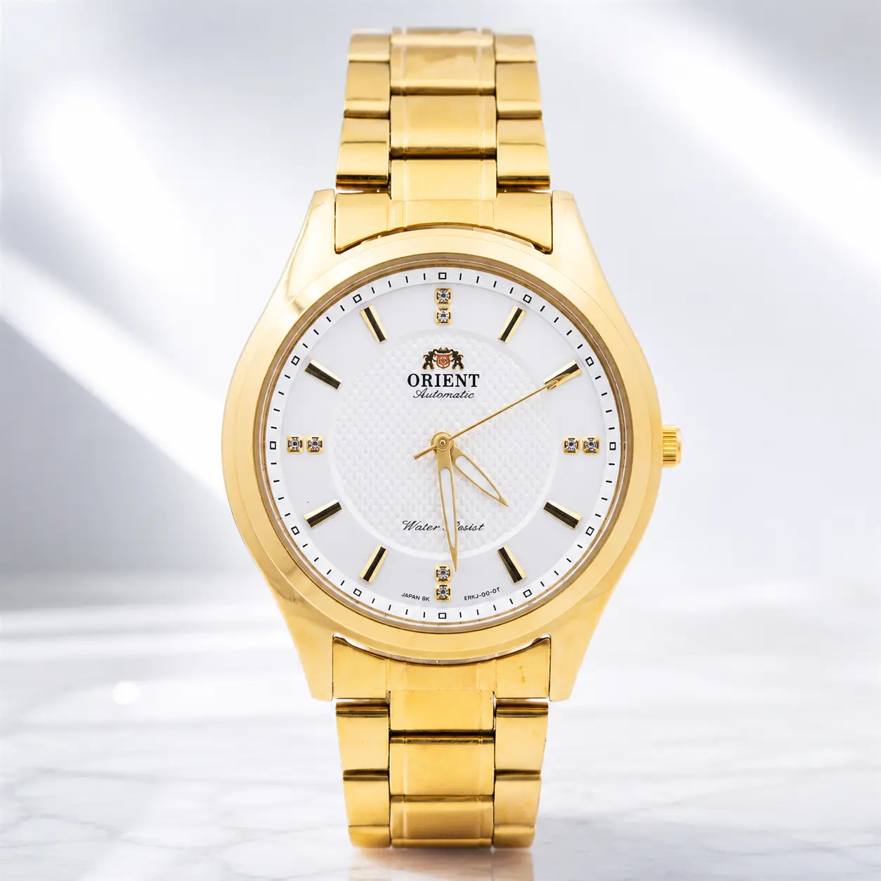 Men's Quartz Wrist Watch - All-gold Stainless Steel Bracelet, White Textured Dial, Rhinestone Hour Markers, Water-resistant Classic Business Fashion Watch