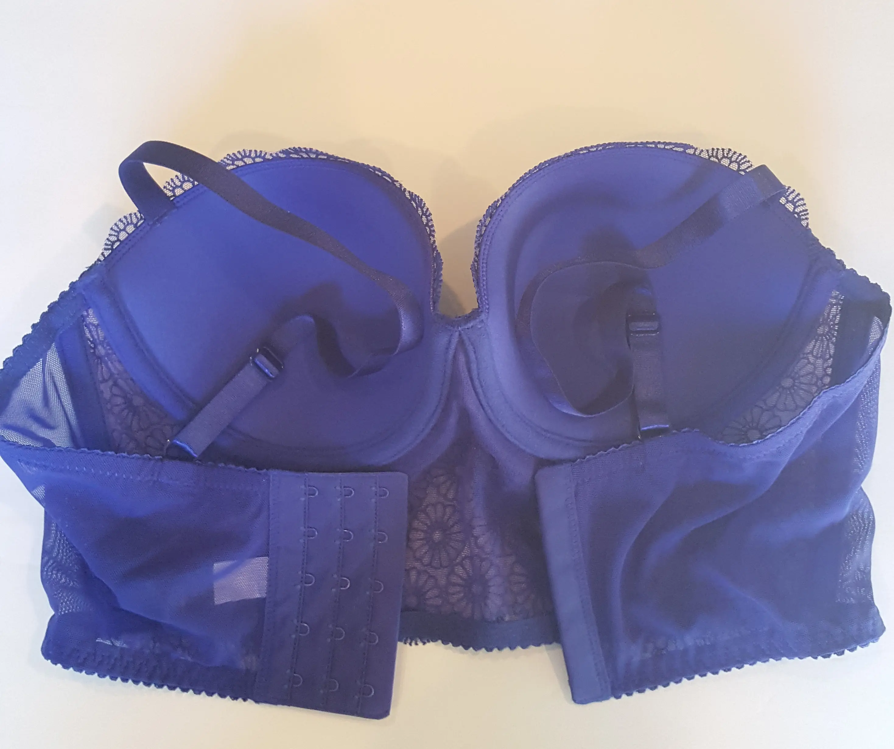 Half corset bustier crop top bralette with embroidered lace in royal blue color Cotton Sleeveless Floral Womenswear Light