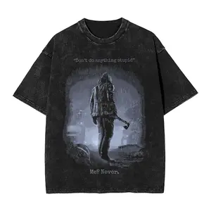 Washed T Shirt Residents Evils 9 Requiem Leon Kennedy Vintage T-Shirt Harajuku  Streetwear Short Sleeve Summer Tees Men Women