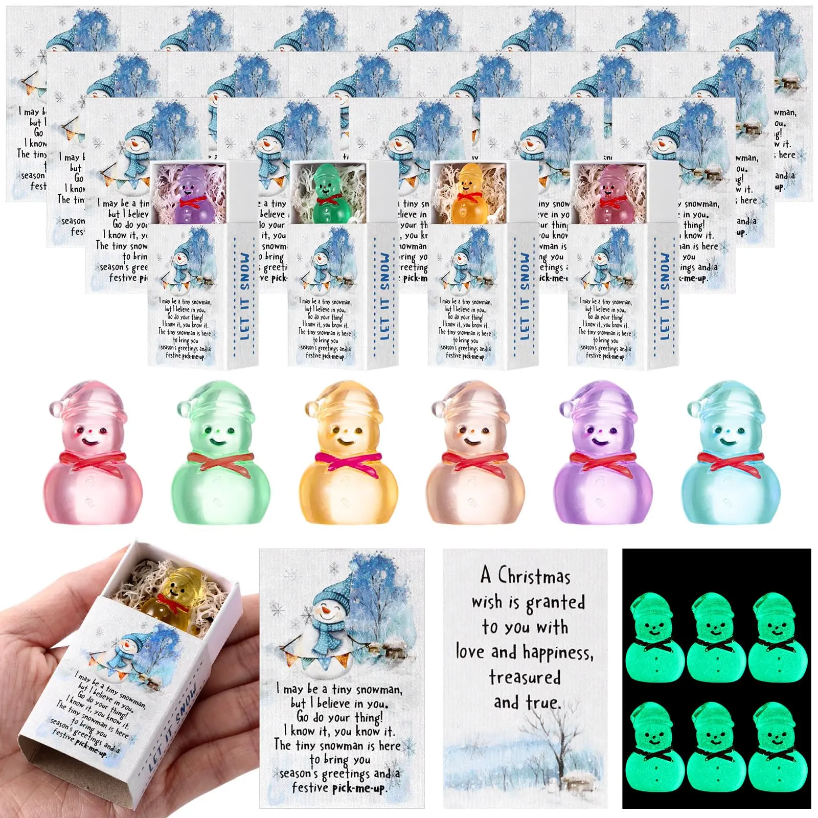18/36 Sets Christmas Appreciation Box Glowing Tiny Figures with Matchbox Bulk Emotional Support Gnomes Snowman Turtle Appreciation Gift Christmas Stocking Christmas Team Gift for Employees Coworkers Exchange Party Supplies