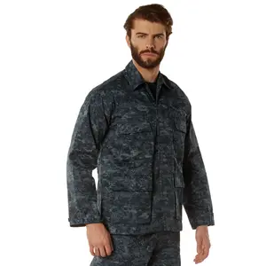 Mens Midnight Blue Digital Camouflage Military BDU Shirt Uniform Coat Fatigues