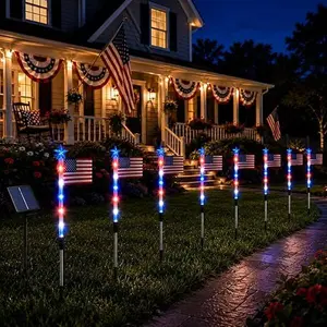 8PC Solar American Flag Stake Pathway Pole Lights, 4th of July Decorations Outdoor, Patriotic Red White and Blue LED Lights, Perfect for Memorial Day and 250th Anniversary Lawn Decorations