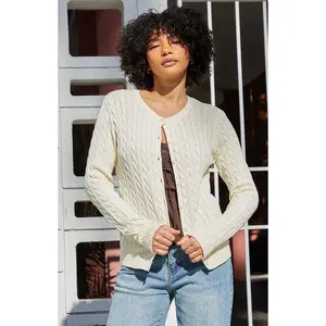 John Galt Women's Cream Amalie Cable Knit Cardigan